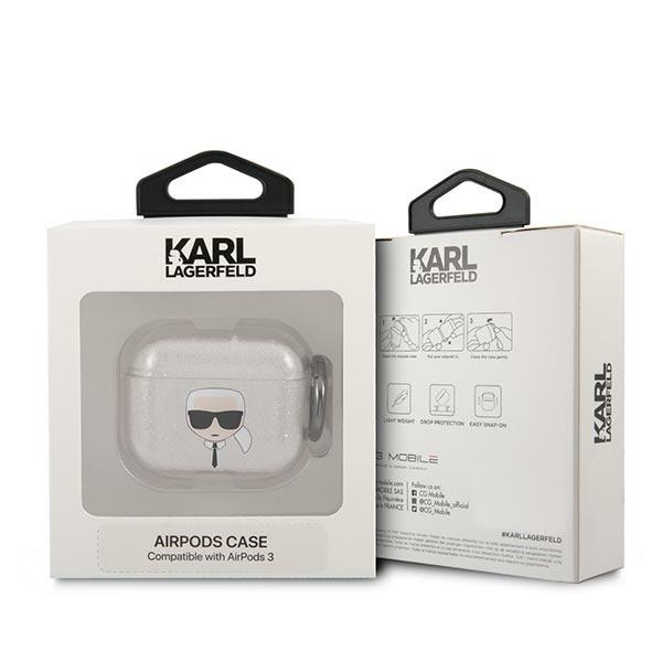 KARL Puzdro Apple AirPods 3 Cover Glitter Karl`s Head Silver Case